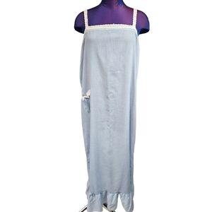Vintage Jennifer Dale‎ Blue & White Gingham Long Nightgown Nightie Size Medium
